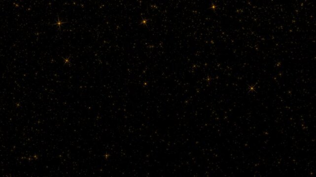 Abstract animation loop flickering glow gold stars dust particles flow up on black background. 4K 3D seamless looping gold bokeh particles dust fly in the air.