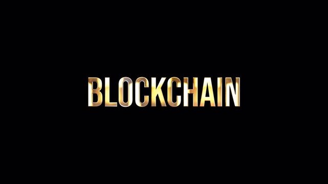 Loop Block Chain glitch gold text effect illustration on Black abstract Background. Element for Isolated transparent video animation text with alpha channel using Quick time prores 444