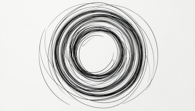 Abstract black circular scribble line art on white background