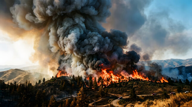 Dramatic digital of volcano erupting with lava and smoke eruption