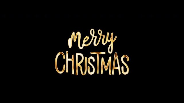 Animation of Merry Christmas gold text shine light motion cinematic title on black abstract background. Promote advertising concept isolate using QuickTime Alpha Channel ProRes 4444.