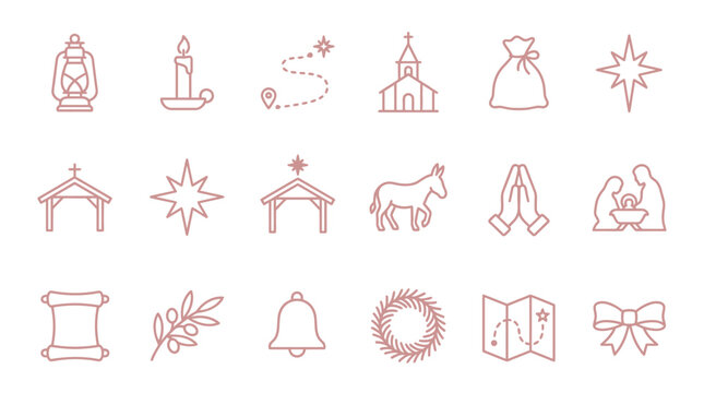 Christmas Nativity Icons Set: A Collection of Festive Symbols for Holiday Design.