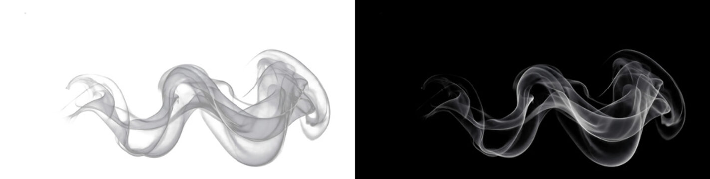Long Wavy White Smoke Trail Isolated on Transparent Background