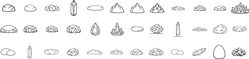 Stone and mineral linear icon set with rock symbols for geology, nature and construction projects. © Md.Mozammal