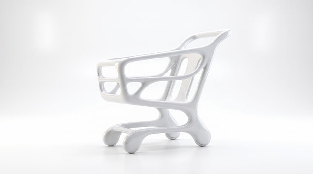 White abstract shopping cart isolated background empty plastic grocery trolley futuristic retail basket supermarket equipment commercial commerce object blank pushcart