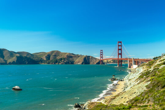 Golden Gate Bridge Across San Francisco Bay Under Clear Blue Sky