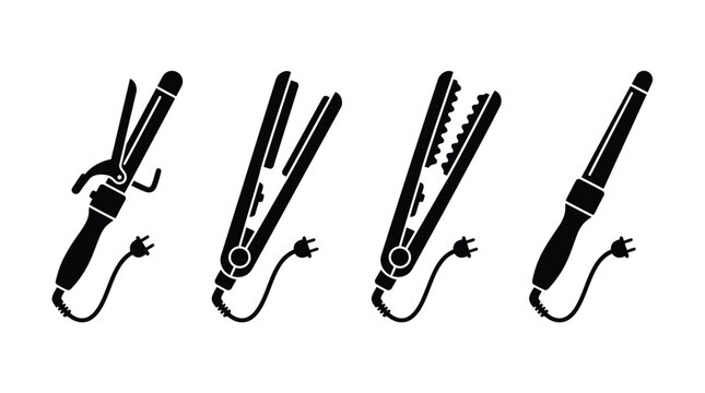 Hair Styling Tools Silhouette On White Background