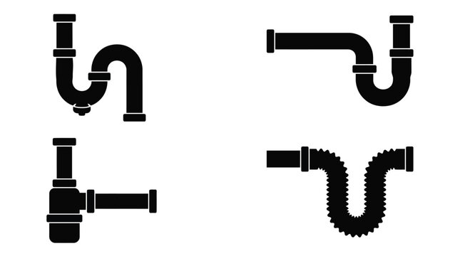 Sink Drain Pipes Silhouette Collection On White Background