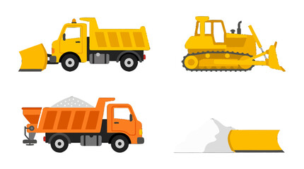 Obraz premium Set of construction and road maintenance heavy vehicles in flat style.