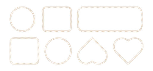 Set of rope frames isolated on white background, nautical border collection, vector illustration of twisted cord shapes for design elements, marine style frames © MDMahmudul