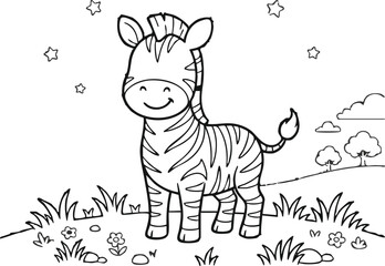 Obraz premium Zebra with stars and hearts coloring page outline black and white
