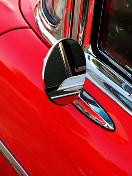 Red Vintage car sideview mirror