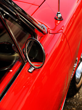Red Vintage car sideview mirror