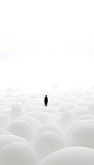 Obraz premium Solitary figure evokes introspection a minimalist study of individuality against an ethereal white expanse