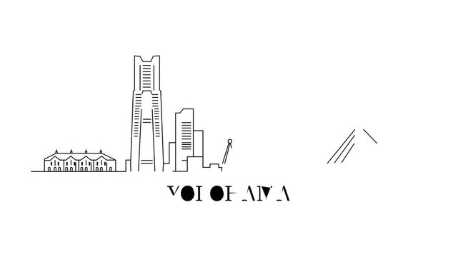 Simple line drawing shows Yokohama skyline