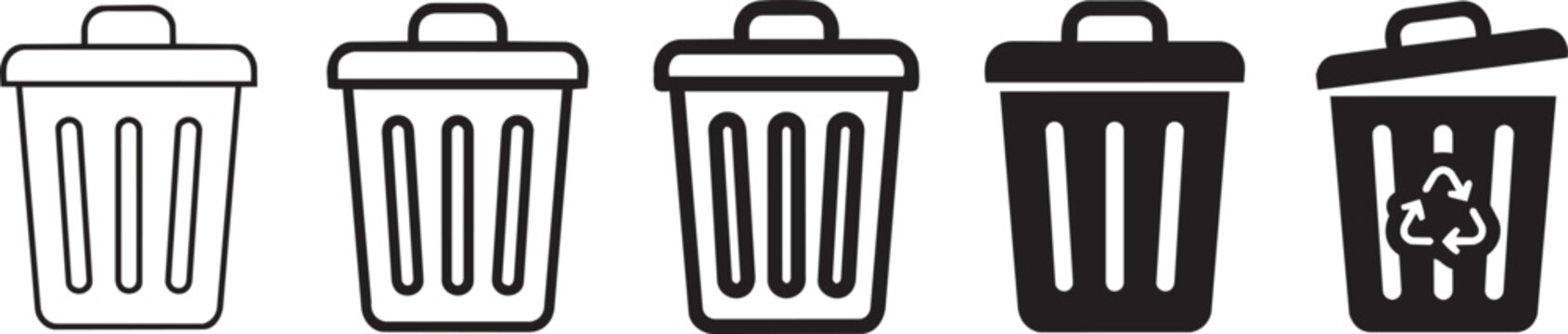 Set of trash can icons, garbage bin, recycle bin, vector illustration set vector. Vector illustration. Set icon. Set vector. Icons.