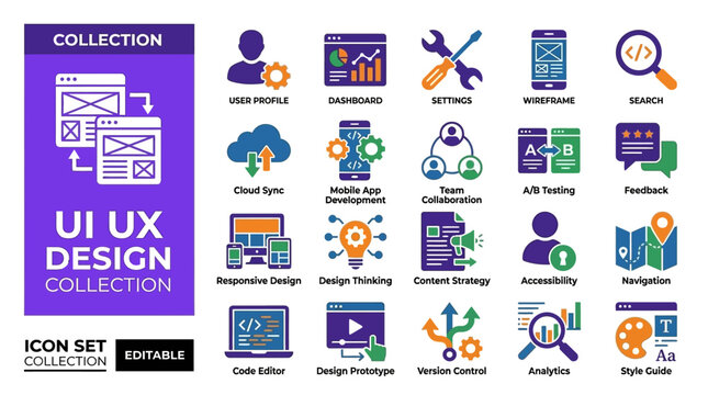 Comprehensive ui ux design and development icon collection