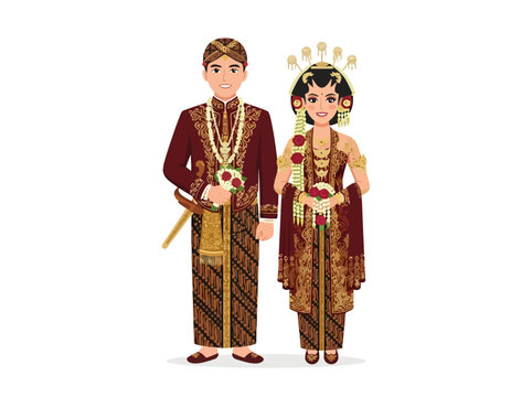 Illustration of a traditional Javanese bride and groom couple.