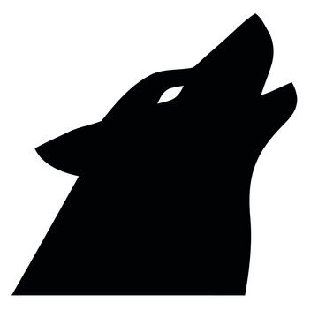 Black and white silhouette of a howling wolf head