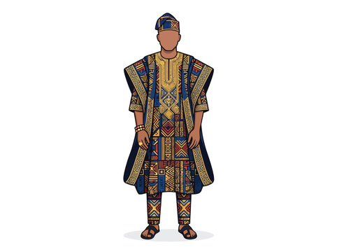 Illustration of a Man Wearing Traditional Nigerian Agbada Attire.