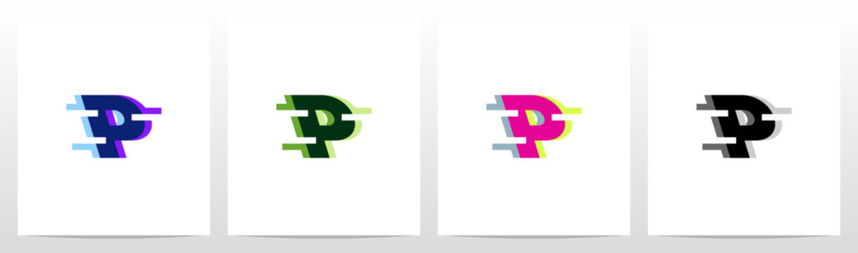 Glitch Effect Italic Letter Initial Logo Design P