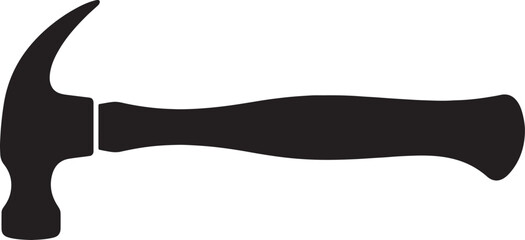 Black silhouette of a claw hammer, isolated on a white background, featuring a curved claw, a flat striking face, and a contoured handle in a minimalist style © PixelSaga MH2 
