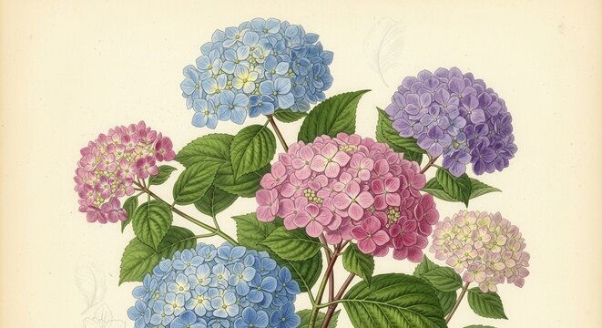 Colorful Hydrangea Flowers in Bloom. Vibrant Garden Floral Arrangement for Home Decor and Landscaping