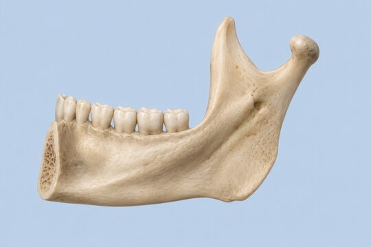 Human mandible anatomy with lower jaw bone teeth condyle and coronoid process