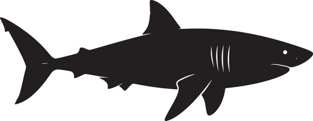 Fototapeta premium Black silhouette of a white shark, side profile of a predatory marine fish with visible gills and fins