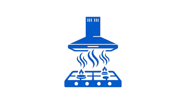 Blue vector illustration of kitchen chimney hood above cooking stove