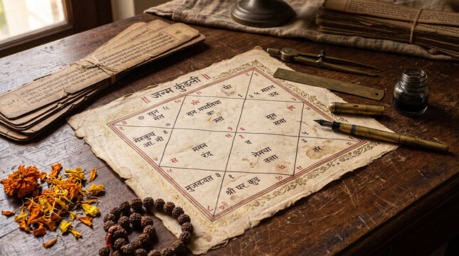 Vedic Natal Chart on Table