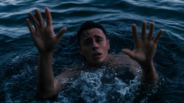 Man&rsquo;s Desperate Struggle Against Overwhelming Darkness A Powerful Cinematic Stock Photo Image