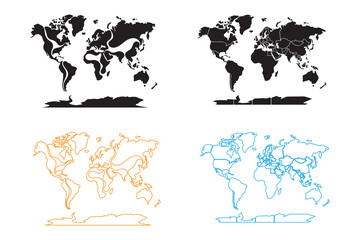 Diverse world map illustrations with different styles and colors on a white background © MdSohel