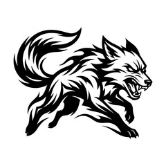 Fototapeta premium Angry snarling wolf mascot running logo.