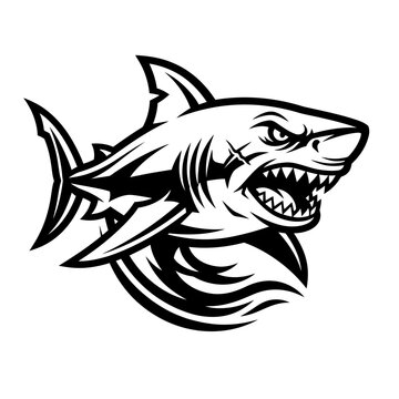 Angry shark head mascot with sharp fins