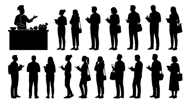Culinary Class Silhouettes, Chef Teaching Students, People Learning Cooking, Vector Set for Education and Food Industry Concepts