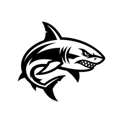Naklejka premium Arched shark mascot showing open mouth.