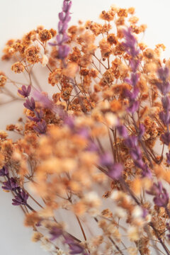 Dried lavender and baby's breath creating a natural rustic floral arrangement