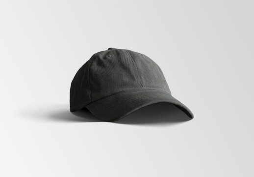 Empty black cap mockup isolated on white with soft shadows. Generative ai