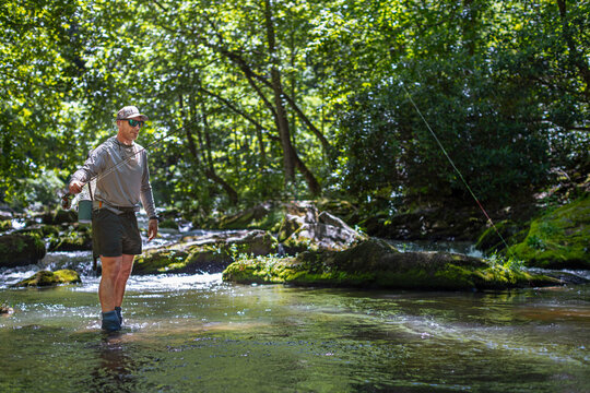 A man fly fishes with a Euro nymph rod