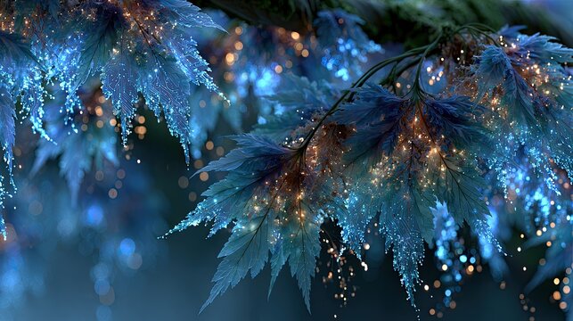 Futuristic Digital Leaves with Glowing Lights