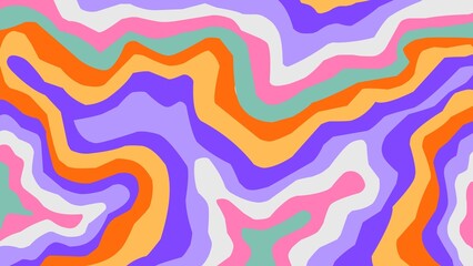Obraz premium Purple and orange colorful psychedelic wavy background, retro groovy fluid texture with vintage seventies abstract pattern.