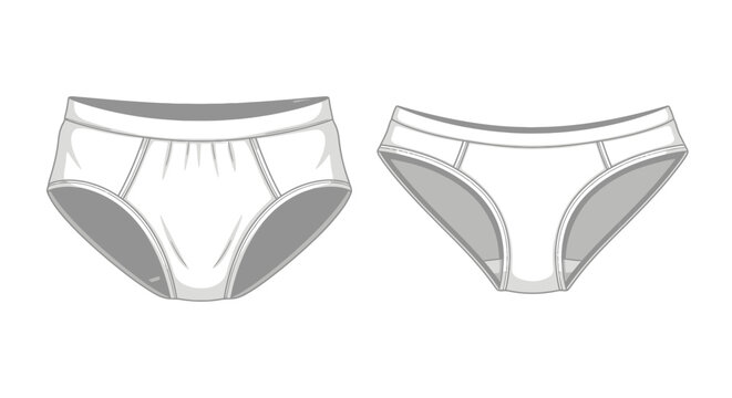 Technical fashion sketch of mens and womens underwear briefs vector illustration.