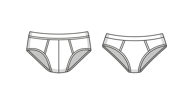 Technical flat sketch of mens underwear briefs fashion design template vector illustration.