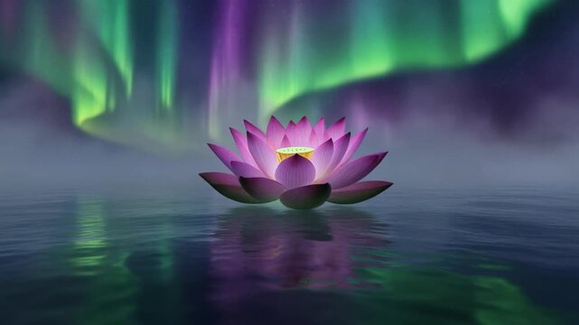 Glowing Pink Lotus Aurora Fantasy Floating on Calm Water