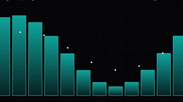 Digital bar chart showing financial data trends on a dark background.