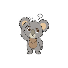 Cute koala scratching its head with confused expression, flat vector cartoon, bold outlines, solid colors only, no gradients © Faridzdesign