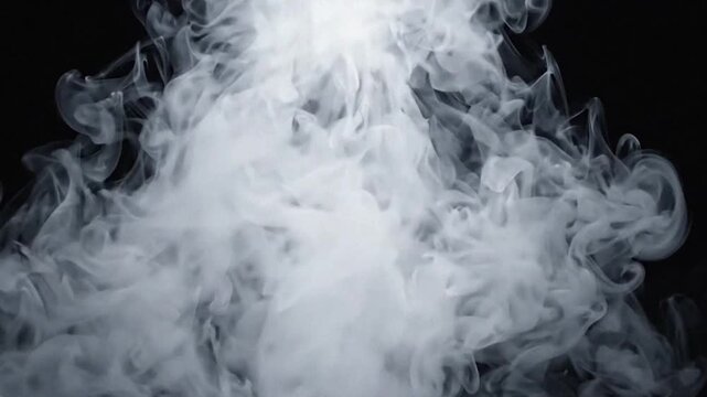 Dense White Smoke Plume Rising And Swirling On Black Background For Film VFX Video Editing Overlay 4K