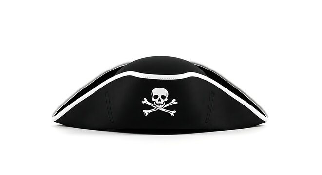 Black Pirate Bicorn Hat with Skull and Crossbones Isolated