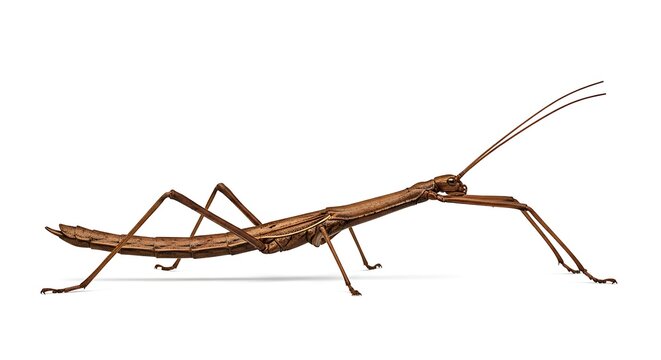 Macro Brown Stick Insect Isolated on White Background